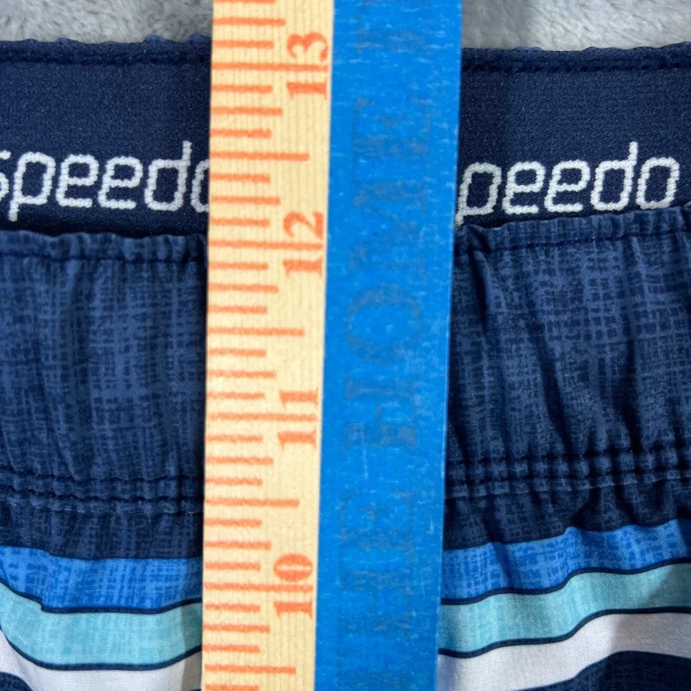 SPEEDO Swim Trunks Mens Large Blue Striped Board Shorts 7778275 Stretch